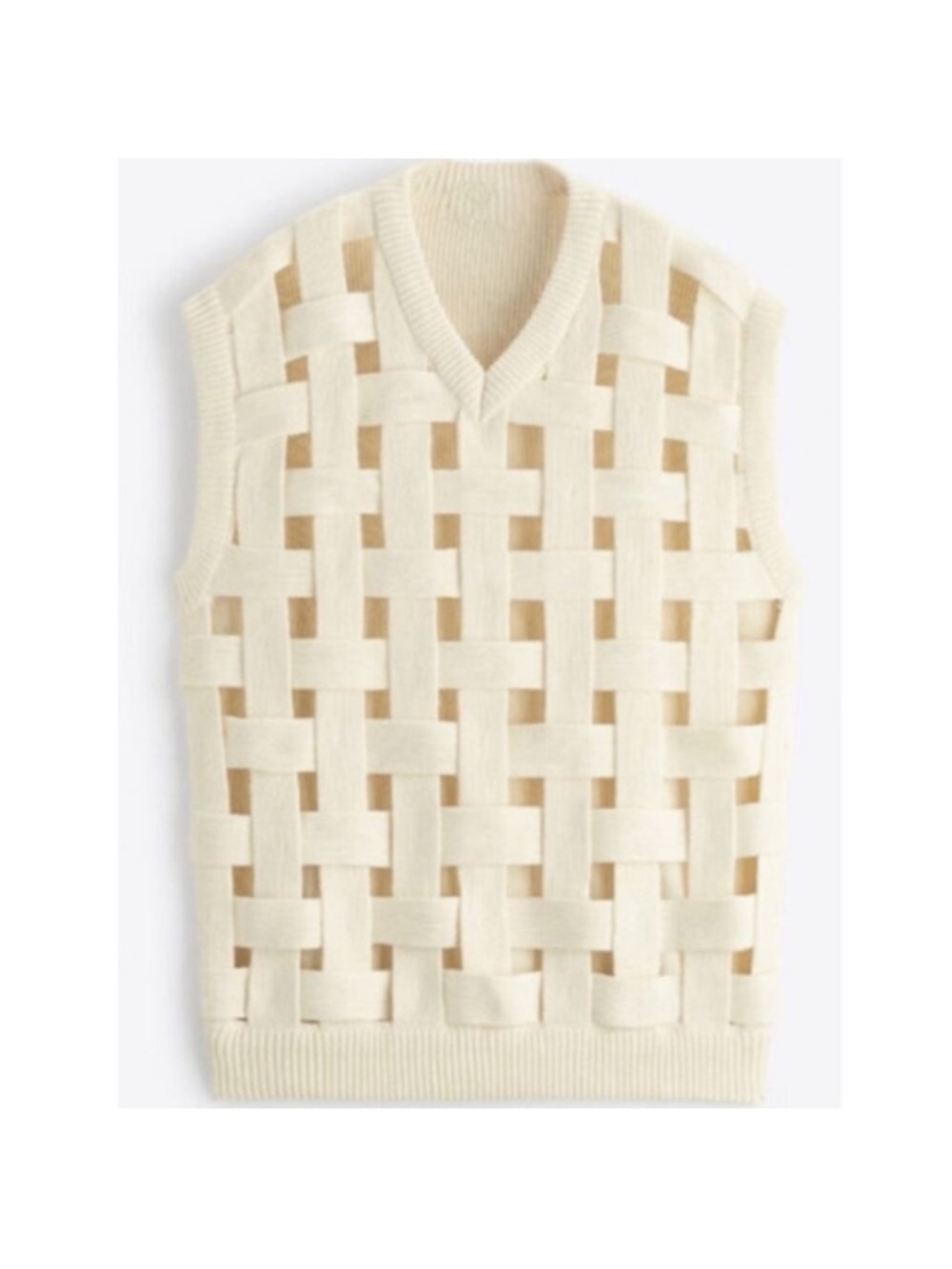 Zara Lattice Ivory Cream Knit Men's Sweater Vest size L/XL